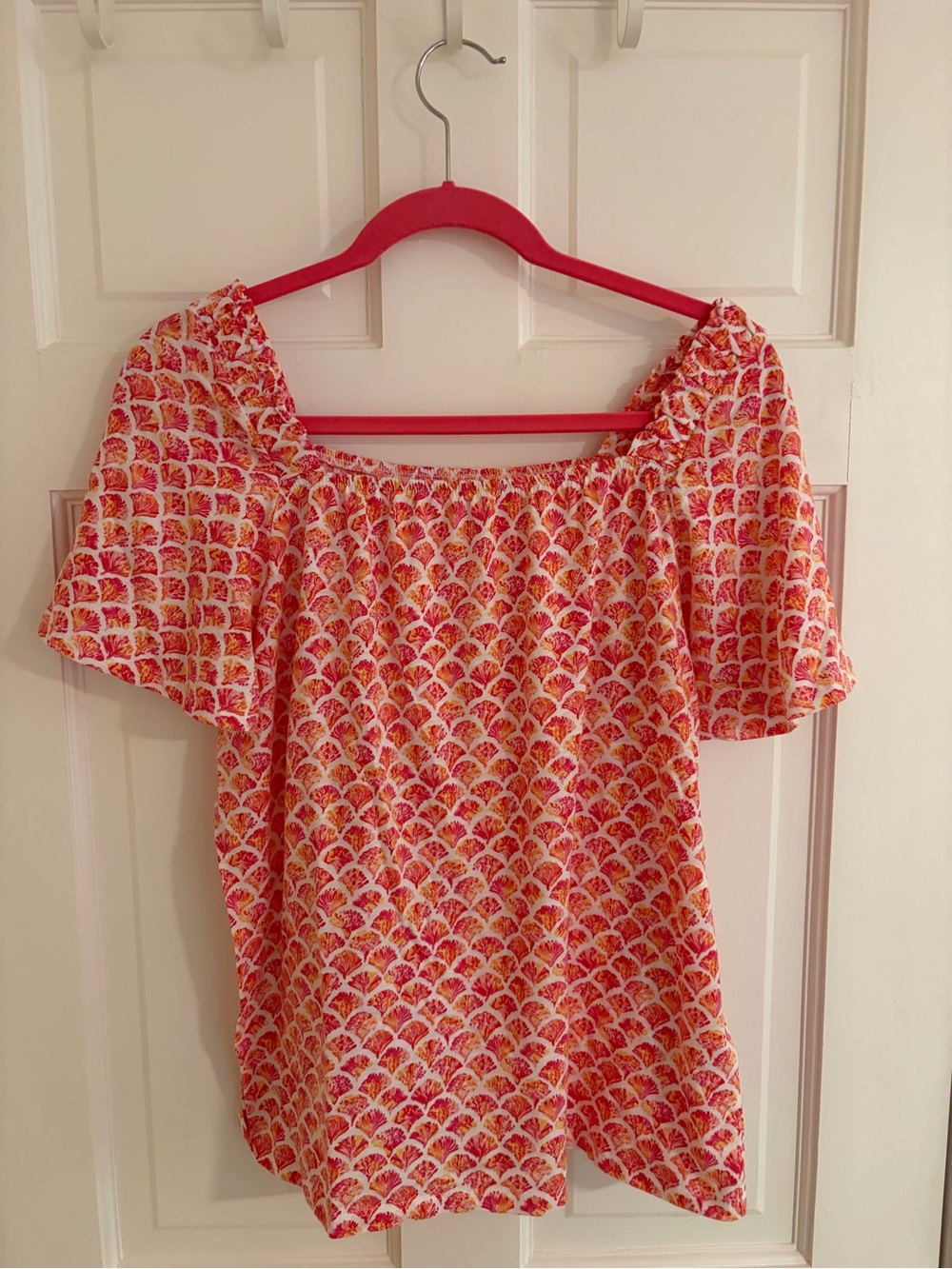 Women’s Pink & Orange Printed Off-Shoulder Top